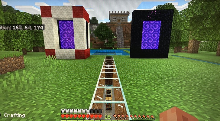 Two Nether Portals placed side-by-side in Minecraft.
