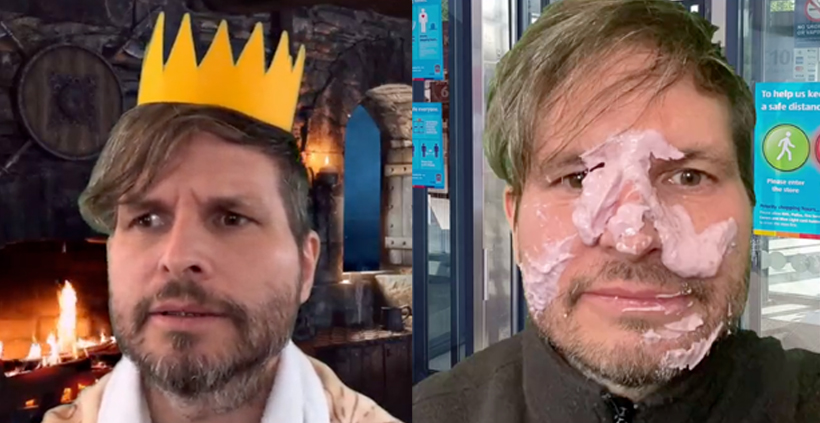 Two images of me in character for my videos